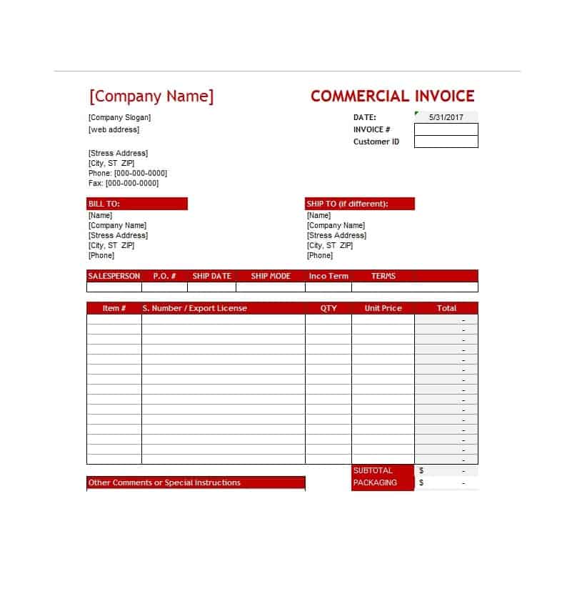 Free Commercial Invoice Templates