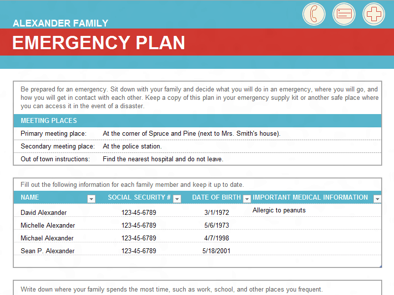 8 Family Emergency Plan Sheet Templates