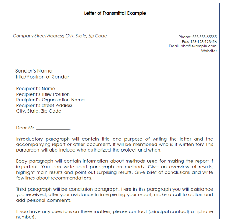 Free Letter Of Transmittal Formats Templates