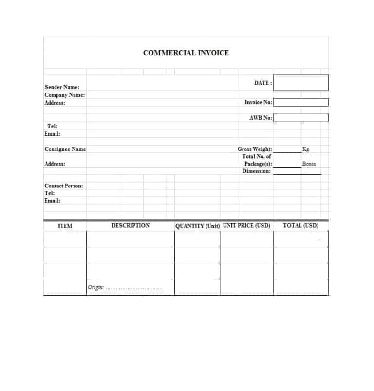 free commercial invoice template excel
