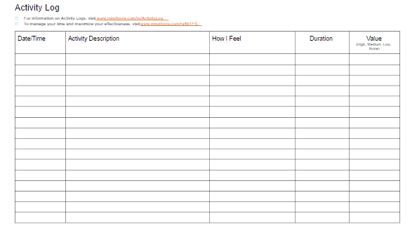 Activity Log Template Excel Free Download