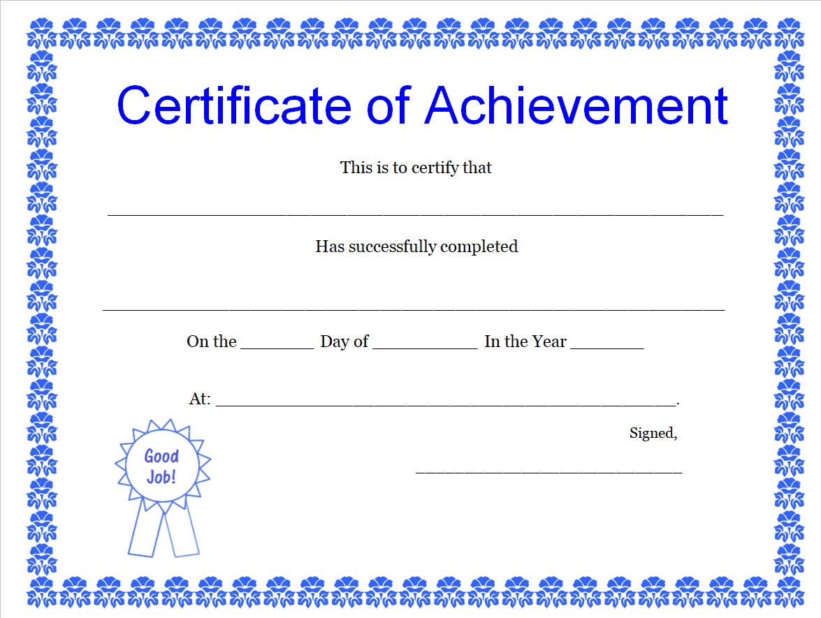 word template certificate of achievement