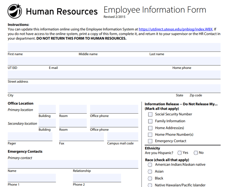 30 Sample Employee Information Form Templates Word And Pdf 1944