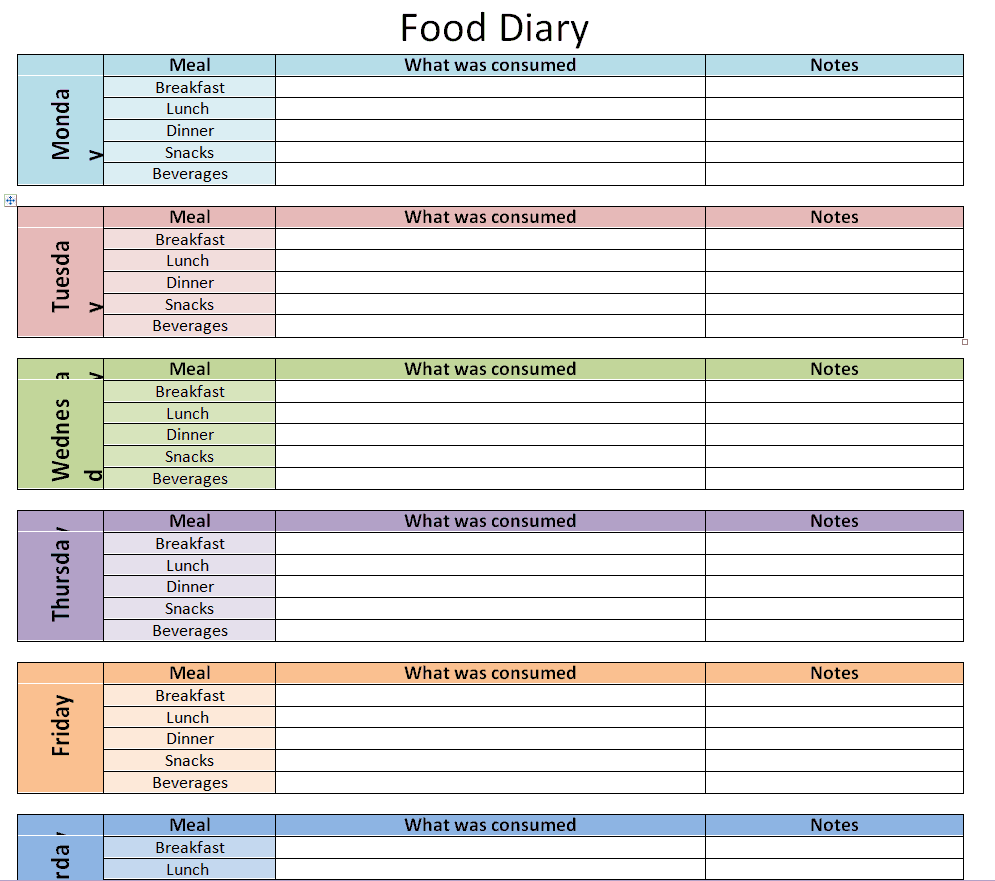 FREE Printable 28+ Food Diary/Food Log Templates in MS WORD