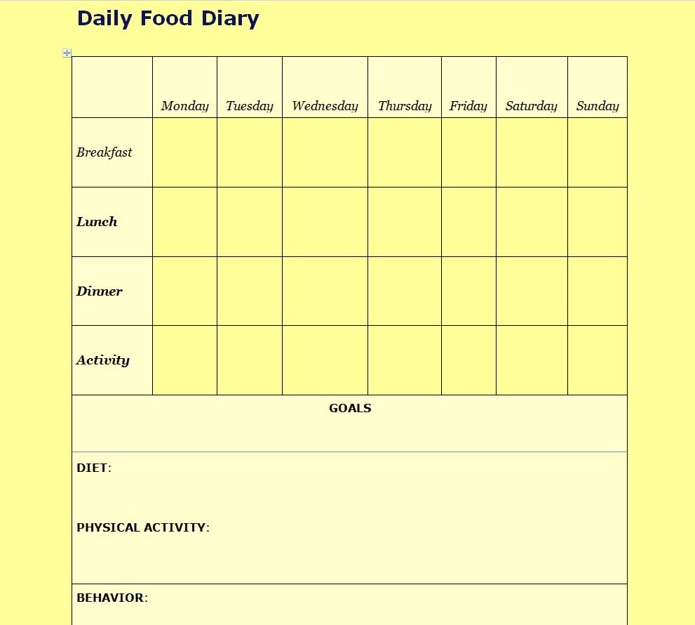 FREE Printable 28+ Food Diary/Food Log Templates in MS WORD Word