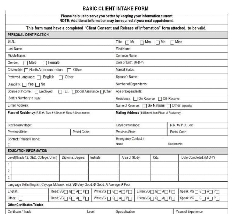 25+ Sample Client Intake Form Templates