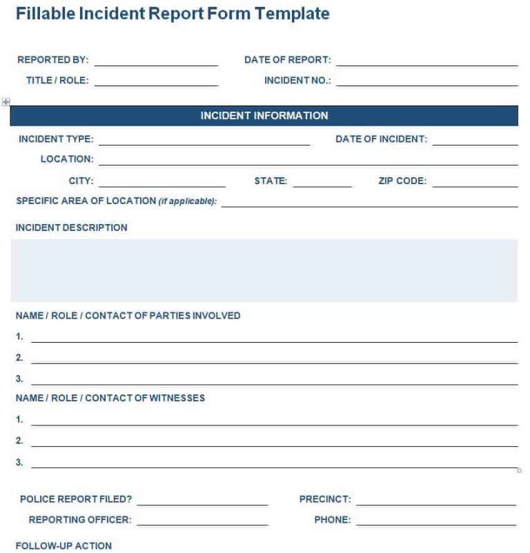 33 Handy Incident Report Form Templates 1662