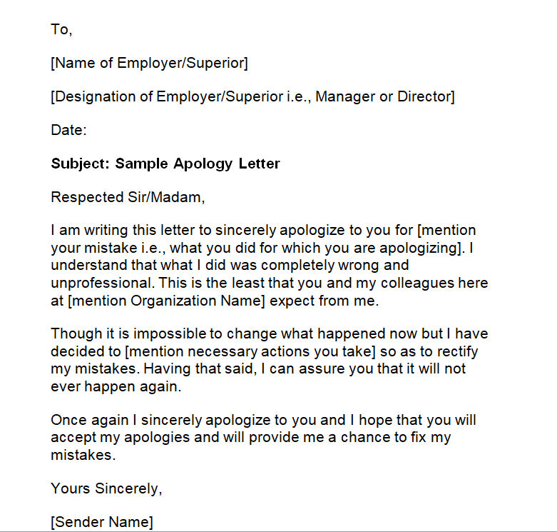 10 Sample Apology Letters To Boss Employer Word Excel Formats