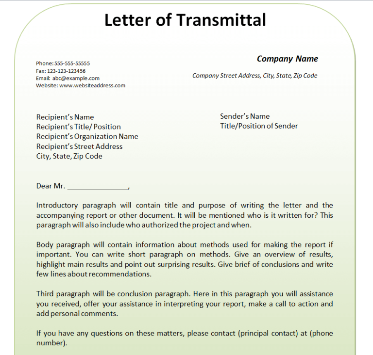 20 FREE Letter of Transmittal Formats & Templates