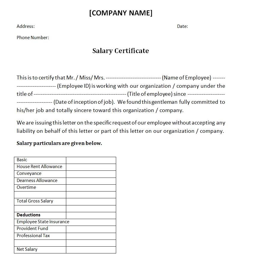 Editable Salary Certificate Templates In Ms Word