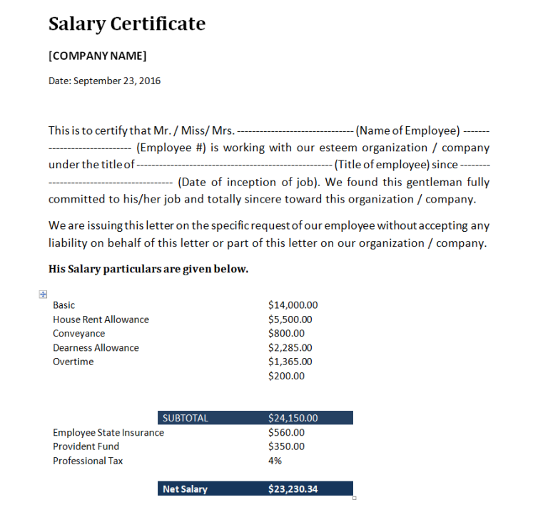 Editable Salary Certificate Templates In Ms Word